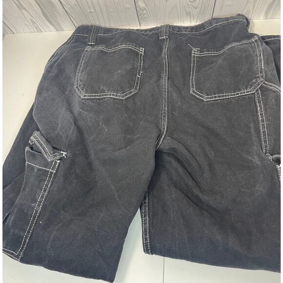 Hot Topic Denim Carpenter Cargo Pants 11 Womens Black Green Hi Rise Straight Leg - Picture 5 of 7